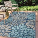 JONATHAN Y SMB110C-4 Zinnia Modern Floral Textured Weave Indoor Outdoor Area-Rug Bohemian Coastal Easy-Cleaning Bedroom Kitchen Backyard Patio Non Shedding, 4 X 6, Navy/Aqua