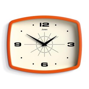 JONES CLOCKS® Movie Wall Clock | Retro Rectangular Clock | 10 inch | Orange | Cool Designer Look for Kitchen, Living Room or Office