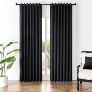 Joydeco Black Blackout Curtains 96 Inches Long, Black Out Curtains 96 Inch Length 2 Panels Set for Bedroom, Room Darkening Curtains & Drapes for Living Room Window (W52 x L96...