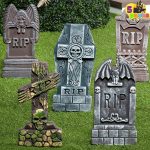 JOYIN 17” Halloween Foam RIP Graveyard Tombstones (5 Pack), Yard Sign Headstone Decorations and 10 Bonus Metal Stakes for Halloween Yard Outdoor Indoor Decorations