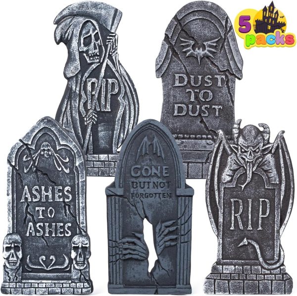 JOYIN 17” Halloween Tombstones for Graves Halloween Decorations Outdoor (5 Pack), Foam RIP Graveyard Headstone Decorations and 10 Bonus Metal Stakes for Halloween Yard Lawn...