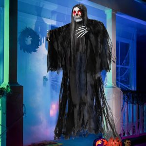 JOYIN 59” Halloween Animated Hanging Grim Reaper Decorations with Glowing Eyes and Creepy Sound, Halloween Skeleton Ghost Decorations for Haunted House Prop Decor,...