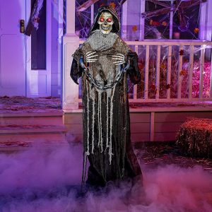 JOYIN 67" Halloween Decorations Outdoor Life Size Animatronics Grim Reaper with Chain, Sound-Actived Halloween Party Decoration with Creepy Sound, Scary Haunted House Props for...