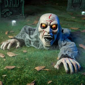 JOYIN Halloween Zombie Decorations Outdoor, Light-Up Groundbreaker Animated Decoration Outside, Scary Zombie Props with Bloodstain & Creepy Sound for Lawn, Yard, Garden, Haunted...