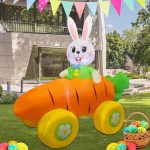 Juegoal Easter Bunny Radish Car Inflatables Yard Decorations, 5 x 4.5 FT Lighted Blow Cute Rabbit on Carrot Car with LED Lights, Indoor Outdoor Easter Holiday Party Decor, Light...