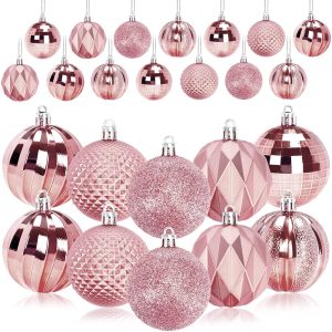 JULMELON 24PCS Large Christmas Balls Ornaments,60mm/2.4 in Shatterproof Plastic Decorative Xmas Tree Ornaments, Assorted Christmas Ball Ornaments for Wedding Mothers Day Party...