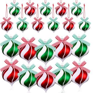 Jutom 12 Pcs Christmas Peppermint Candy Ornaments Red Green White Ball Decorations Xmas Stripes Ornaments for Christmas Tree Wedding Holiday Party Decoration, 3.1 x 2.6 Inch...