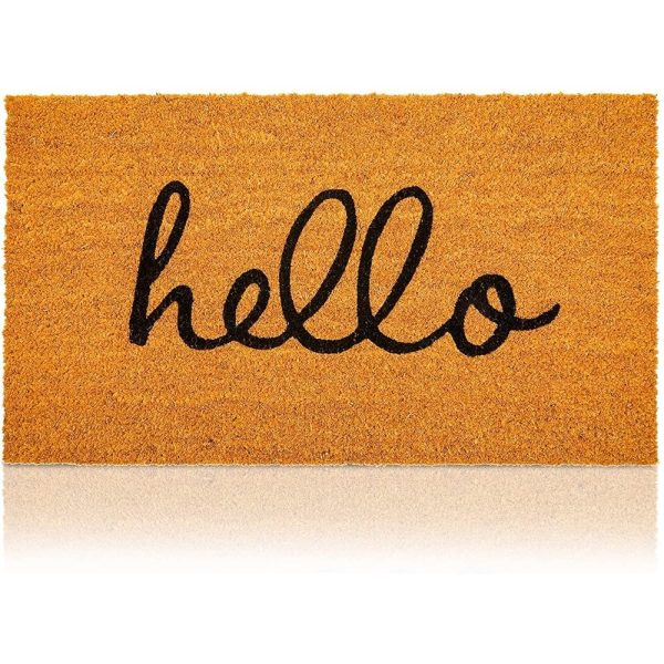 Juvale Hello Coco Coir Doormat for Patio, Natural Fall Welcome Mat for Front Door (17 x 30 in)