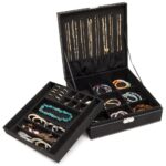 Juvale Velvet Jewelry Box Organizer - Lockable 2 Layer Travel Case, Earrings Storage with Removable Tray for Women, Men (Black)