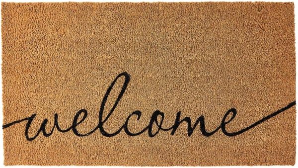 KANKUN Coco Coir Door Mat with Heavy Duty Backing, Welcome Doormat (17" x 30"), Doormat Entrance (Cursive Welcome)