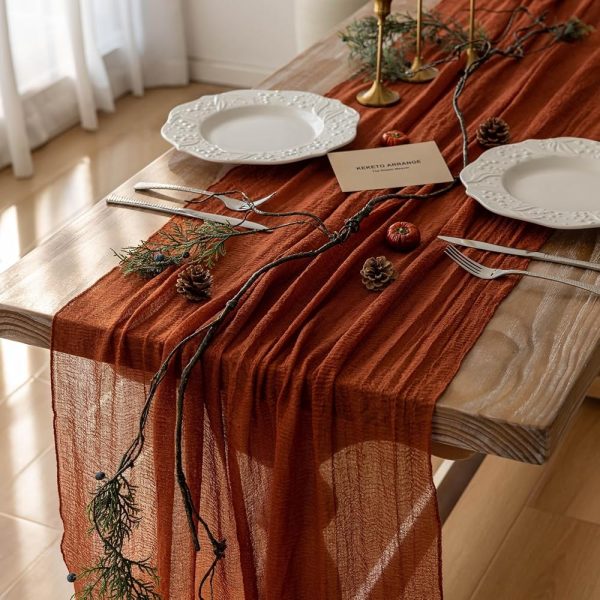 Keketo Fall Table Runner Thanksgiving Cheesecloth Runner Terracotta Gauze 120 Inch 10 FT Rustic Burnt Orange Cheese Cloth for Wedding Baby Bridal Shower Friendsgiving Party...