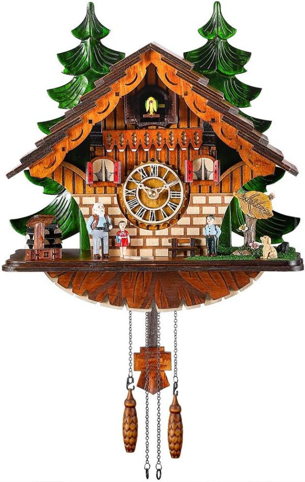 Kintrot Cuckoo Clock Traditional Chalet Black Forest House Clock Handcrafted Wooden Wall Pendulum Quartz Clock