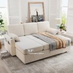 KKL Sofa Bed Couch with Storage Chaise, Sleeper Sofa Couch with Pullout Bed, Pull Out Couch, Couch Bed Sofa Pull Out, Convertible Sofa Bed, Sofa Sleeper Couch, Chenille, Beige