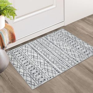 KUTA Moroccan Rugs for Entryway, 2x3 Grey Entryway Rug Non-Slip Washable Small Area Rug, Ultra Soft Vintage Geometric Low-Pile Indoor Door Mat Floor Carpet for Indoor Rugs,...