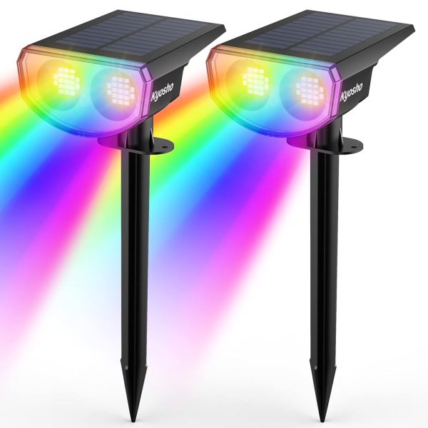 Kyosho Solar Color Spot Lights Outdoor, 9 Lighting Modes Halloween Christmas 38 LEDs Color Changing Tree Pool Outdoor Lights, Waterproof RGBW Multicolor Solar Spotlight , 2 Pack