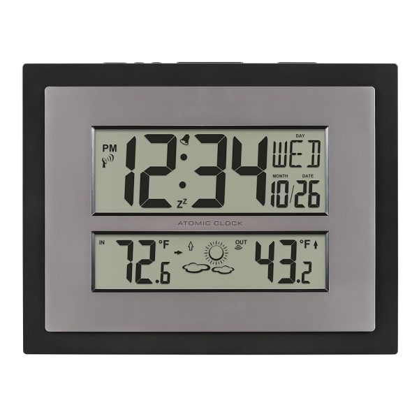 La Crosse Technology 512-85937-INT Atomic Digital Wall Clock with Temperature & Forecast in Gray/Silver