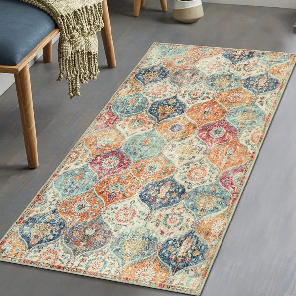 Lahome 2x4ft Washable Vintage Moroccan Trellis Rug - Non-Slip, Ultra-Thin Indoor Mat for Kitchen, Bathroom, Bedroom