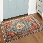 Lahome Boho Tribal Area Rug - 2x3 Distressed Small Entryway Rug Doormat Bohemian Faux Wool Non-Slip Washable Low-Pile Floor Carpet for Indoor Front Entrance Kitchen Bathroom