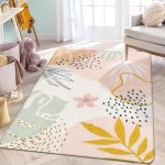 Lahome Pink Rug for Living Room - 5x7 Area Rug Washable Non-Slip Boho Rugs for Bedroom Throw Cute Soft Kids Nursery Rug, Abstract Botanical Print Carpet for Classroom Dorm...