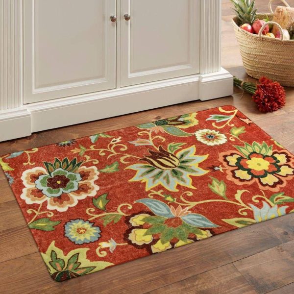 Lahome Red Kitchen Rugs - 2'x3' Small Entryway Rug Washable Kitchen Mat, Non Slip Area Rug Throw Modern Floral Rugs Door Mat for Bathroom Bedroom