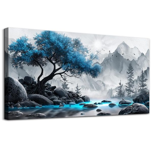 Lapremoly Black And White Wall Painting Canvas Wall Art For Living Room Wall Decor For Office Decorations For Bedroom Blue Tree Landscape Pictures Hotel Artwork Posters Family...