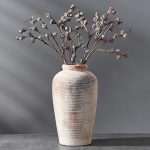 Large Ceramic Rustic Vase, 11 inch Minimalist Decorative Vase, Farmhouse Tall Vase for Home Decor, Living Room, Shelf Decor, Enterway, Table Decoration, Gray