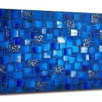 Large Hand Painted Dark Blue add Silver Square Modern Oil Painting on Canvas Thick Textured Abstract 3D Wall Art Picture Decor for Home Ready to Hang 60x30inch