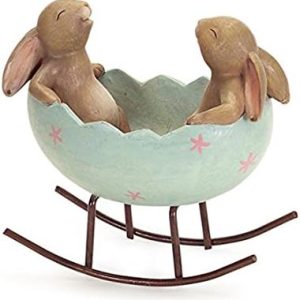 Laughing Bunny Rabbits Rocking in an Easter Egg Cradle Spring Easter Decoration Vintage Rustic Country Bunnies Rabbit Figurine Statue (Bunnies in a Cradle)