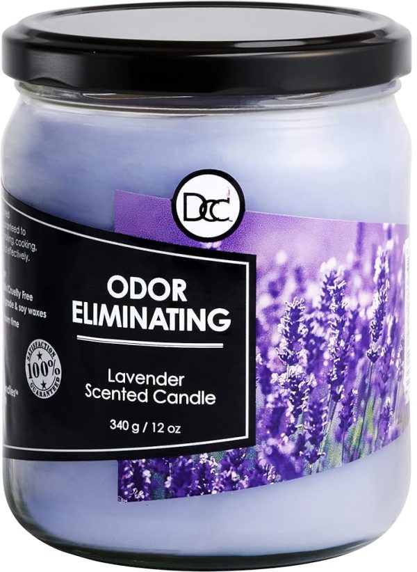 Lavender Odor Eliminating Highly Fragranced Candle - Eliminates 95% of Pet, Smoke, Food, and Other Smells Quickly - Up to 80 Hour Burn time - 12 Ounce Premium Soy Blend