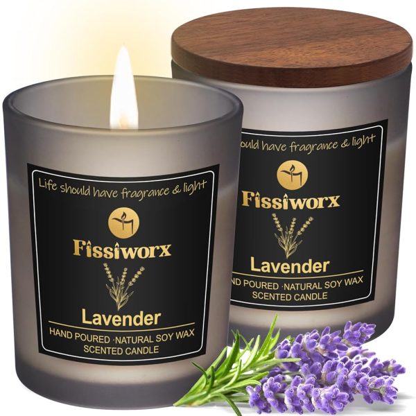 Lavender Scented Candle Set 2 Pack – Natural Soy Wax Hand-Poured – Relax and Relieve Stress – 60-Hour Long-Lasting Burn – Premium Aromatherapy Candle for Home Decor, Gifts