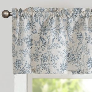 Lazzzy Kitchen Valance Curtain Linen Floral Farmhouse Valance for Living Room Bathroom Bedroom Country Valances Window Treatments Small Window Cafe Curtain 16 Inch Rod Pocket 1...