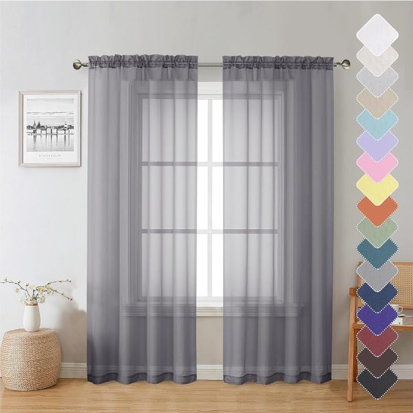 Lecloud Sheer Curtain Panels Set 84" Inches Long, Solid Voile Light Filtering Airy Curtains Window Treatment Drapes for Living Room, 2 Panels Elegant Bedroom Sheer Curtains,...