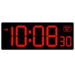 LED Digital Wall Clock with Seconds, Electric Clock Plug Auto DST Dimmer Large Display 10 Inches (Red)