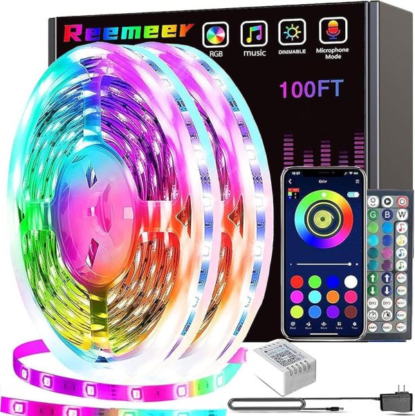 Led Lights 100ft(2 Rolls of 50ft) Smart APP Control Music Sync Led Strip Lights RGB Color Changing Led Lights Strips with Remote Led Lights for Bedroom Kitchen and Party