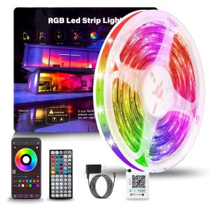 Led Lights for Bedroom 50ft (1 Roll), Color Changing RGB Led Strip Lights with 60 Keys Remote and App Control, Music Sync Led Lights for Room Kitchen Party Home Decor