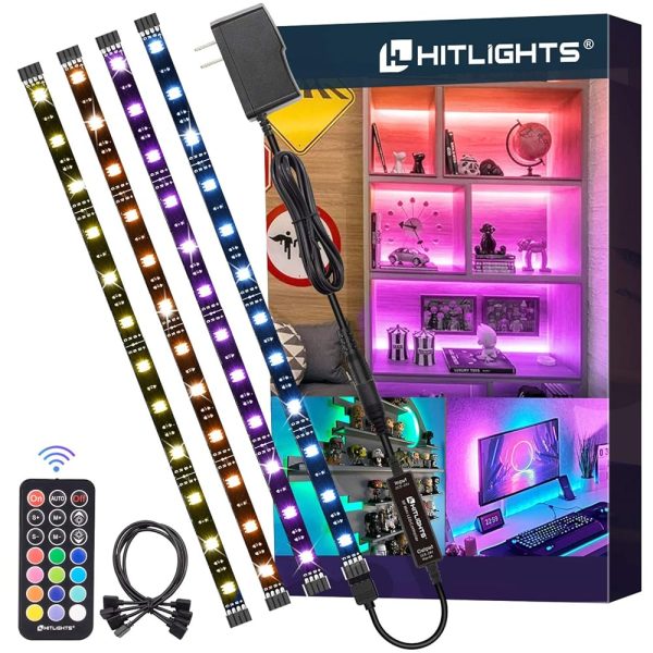 LED Strip Lights, HitLights 4 Pre-Cut 1ft/4ft Small Light Strips Dimmable, RGB 5050 Color Changing LED Tape Light with Remote and UL-Listed Adapter for TV Backlight, Bedroom,...