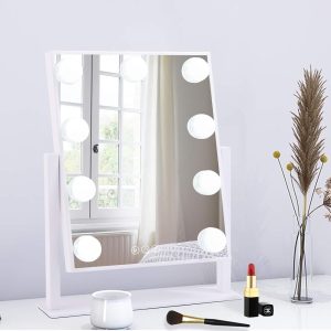 Lighted Makeup Mirror Hollywood Mirror Vanity Mirror with Lights, Touch Control Design 3 Colors Dimable LED Bulbs, Detachable 10X Magnification, 360°Rotation, White