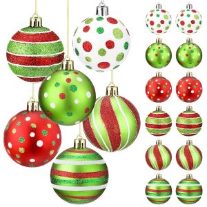 Liliful 12 Pcs 2.4 Inch Christmas Ball Ornaments Glittering Plastic Hanging Decorations Elf Balls Swirl Candy Cane Peppermint Red and Green Christmas Tree Pendants for Xmas Tree...