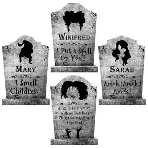 LimBridge Outdoor Halloween Decorations, 4ct Large Hocus Pocus Witches Tombstones, Gravestone Decor Yard Signs with Stakes, 16" Tall Realistic Scary Graveyard Headstone, for...