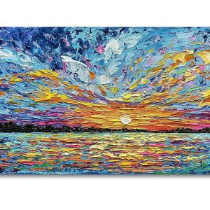 Limiyer Art Hand-painted Sea Sunrise landscape Modern Abstract Oil painting Large Canvas Art Hall Bedroom Office Wall Decoration 24x48 Inch