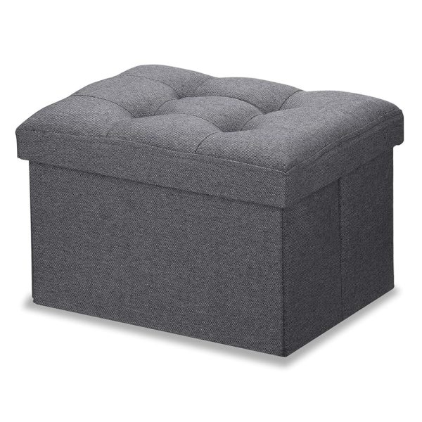 LINMAGCO Small Storage Ottoman Stool Foot Rest Stool Under Desk Stool Short Folding Ottoman Linen Cloth Dark Gray 16X12X12IN