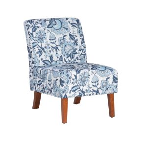 Linon Blue and White Lily Floral Paisley Upholstered Accent Chair