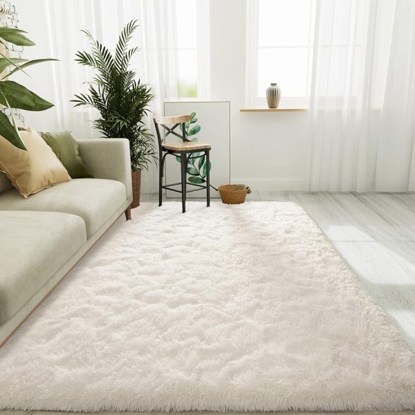 LOCHAS Ultra Soft Indoor Modern Area Rugs Fluffy Living Room Carpets for Children Bedroom Home Decor Nursery Rug 4x6 Feet, Cream