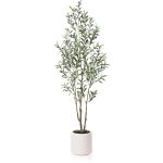 LOMANTO Artificial Olive Trees, 6 ft Tall Fake Olive Trees for Indoor, Faux Olive Silk Tree, Large Olive Plants with White Planter for Home Decor and Housewarming Gift, 1 Pack