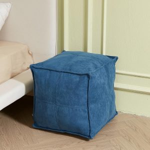 Louis Donné Pouf Cover, Square Supersoft Ottoman with Storage Solution, Foot Stool for Living Room, Home Decor, Christmas Decoration, 17"x17" - Blue