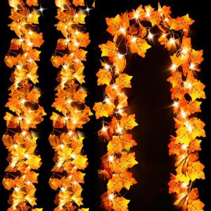 Luditek 3-Pack Fall Decor Lighted Fall Garland, Total 24.6ft 60 LED Thanksgiving Decor Halloween String Lights, Fall Decorations for Home Holiday Autumn Garland Indoor...