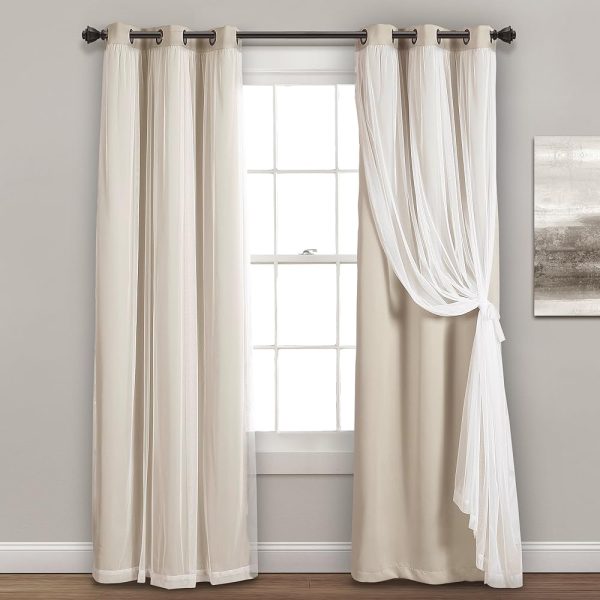 Lush Decor Sheer Grommet Curtains With Insulated Blackout Lining, Window Curtain Panels, Pair, 38"W x 84"L, Wheat - Curtain With Sheer Overlay, Elegant Blackout Curtains for...