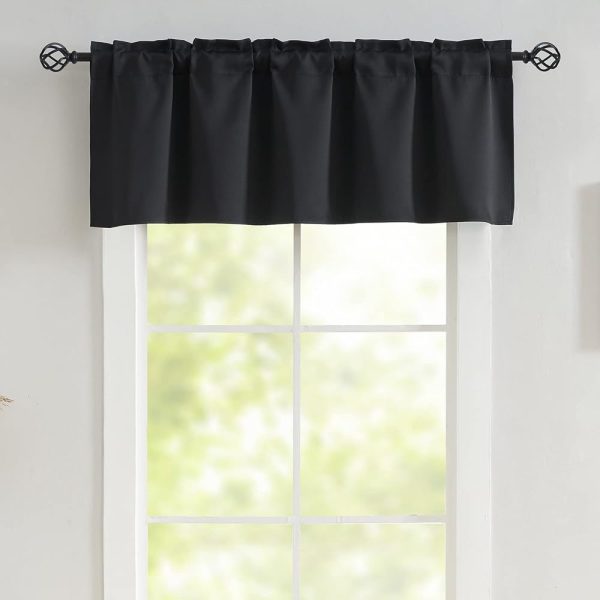 Luvyohmee Black Valances for Windows - Window Valances for Living Room, Valance Curtains for Bedroom/Kitchen/Bathroom/Cafe/Basement/Laundry, 1 Panel Rod Pocket 52" x 18"