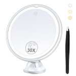 Magnifying Mirror with Light 30X, Lighted Makeup Mirror 30X for Precision Makeup, 3 Color Modes and Adjustable Brightness, 360° Swivel Magnifying Mirror Suction Cup for Bathroom...