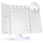 Makeup Mirror Vanity Mirror with Lights, 2X 3X 10X Magnification, Lighted Makeup Mirror, Touch Control, Trifold Makeup Mirror, Dual Power Supply, Portable LED Makeup Mirror,...